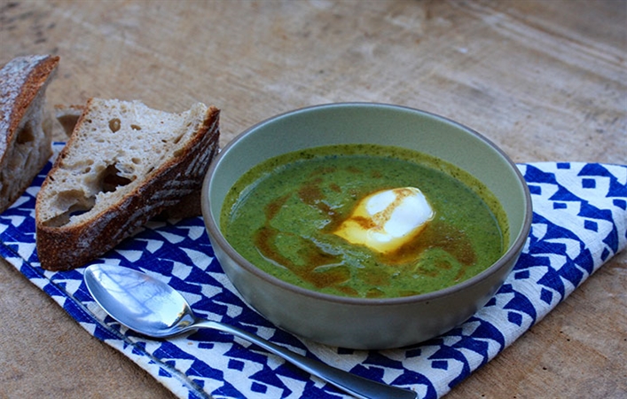 Green Soup with Poached Egg & Cumin Oil