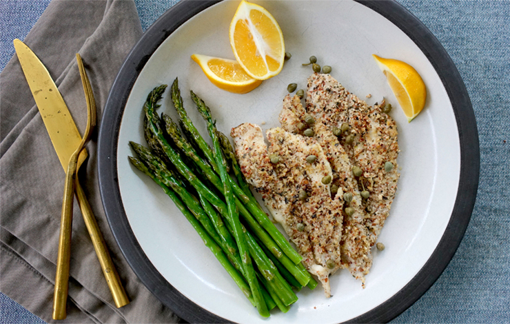 Almond-Crusted Petrale Sole with Roasted Asparagus | humanOS