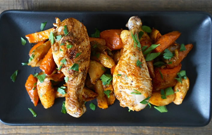 Sheet-Pan Chicken Drumsticks with Roasted Root Vegetables